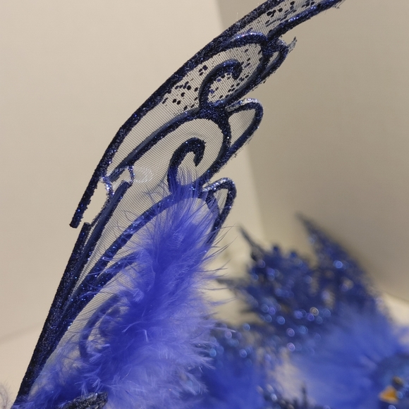 Deep Blue 4 Feather Peacocks Glitter and Feathers Long Tail 1 Humming Bird Clip - Picture 13 of 16